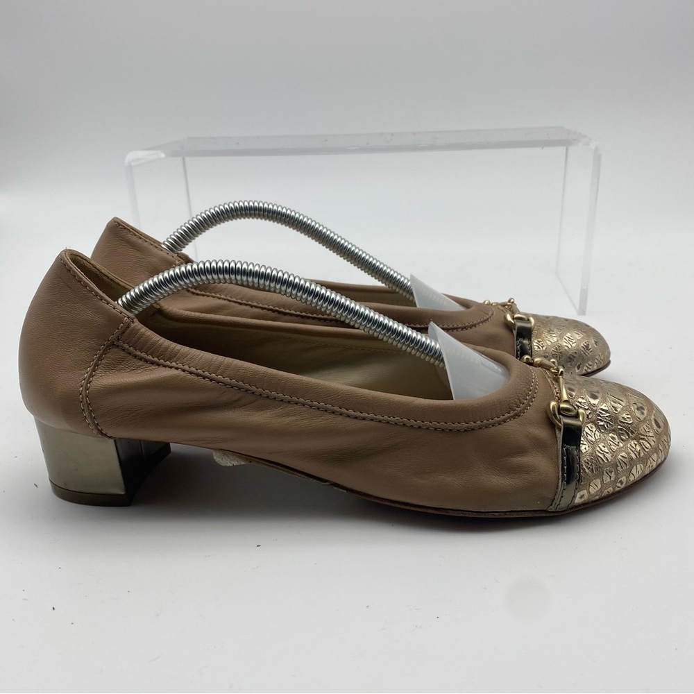 AGL Italy Women Size 38 (US 8) Beige Leather Ballet Chunky Block Heels Flats